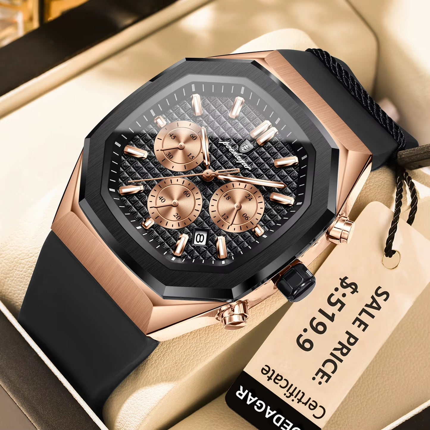 Business Watch for Men Waterproof Luminous Chronograph Date Man Wristwatch Silicone Strap Quartz Men'S Watches Male+Box