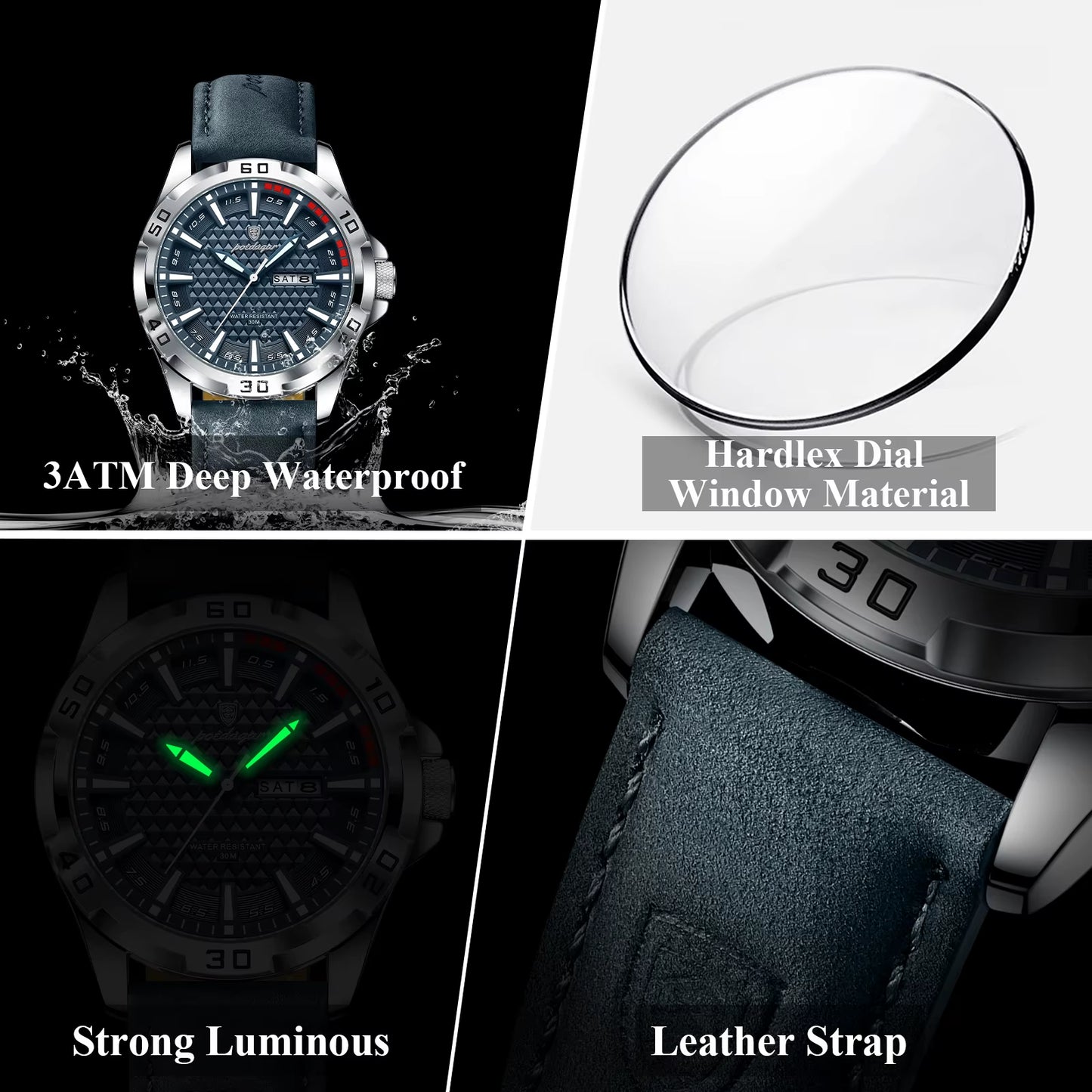 Original Man Wristwatch Top Luxury Waterproof Luminous Date Week Watch for Men Quartz Sport Leather Men'S Watches Reloj