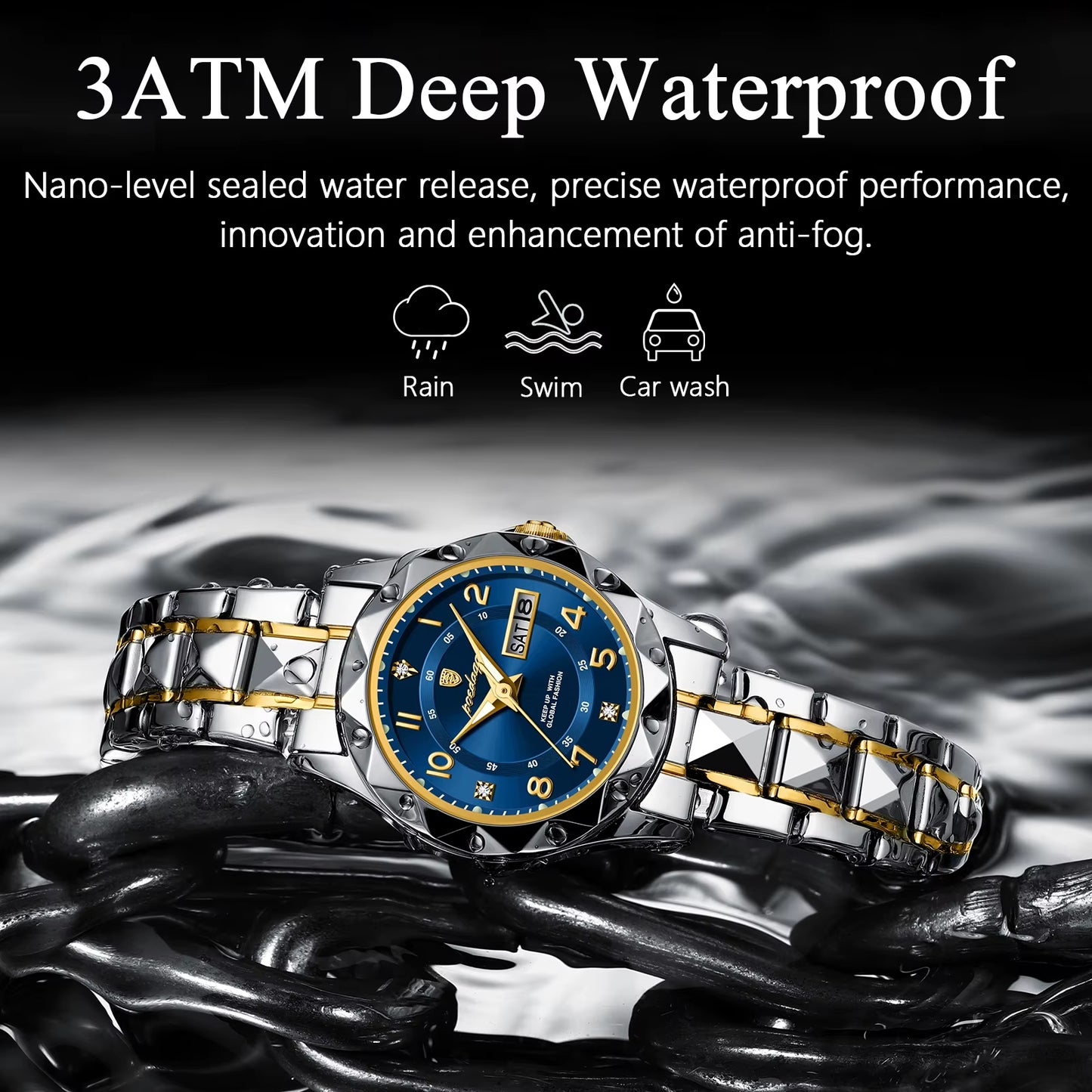 Luxury Women'S Watches Waterproof Luminous Date Week Ladies Watch for Female Quartz Stainless Steel Dress Women Watch