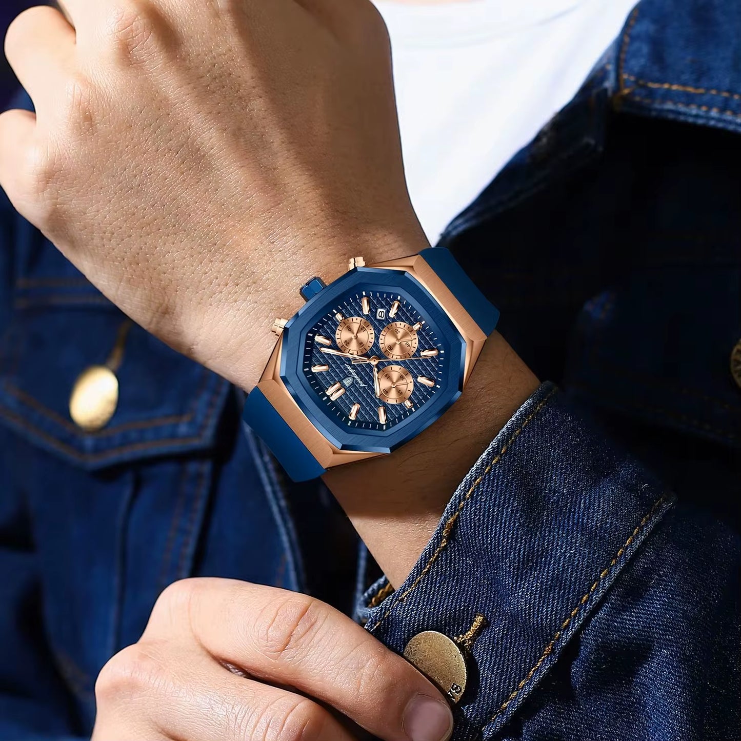 Business Watch for Men Waterproof Luminous Chronograph Date Man Wristwatch Silicone Strap Quartz Men'S Watches Male+Box