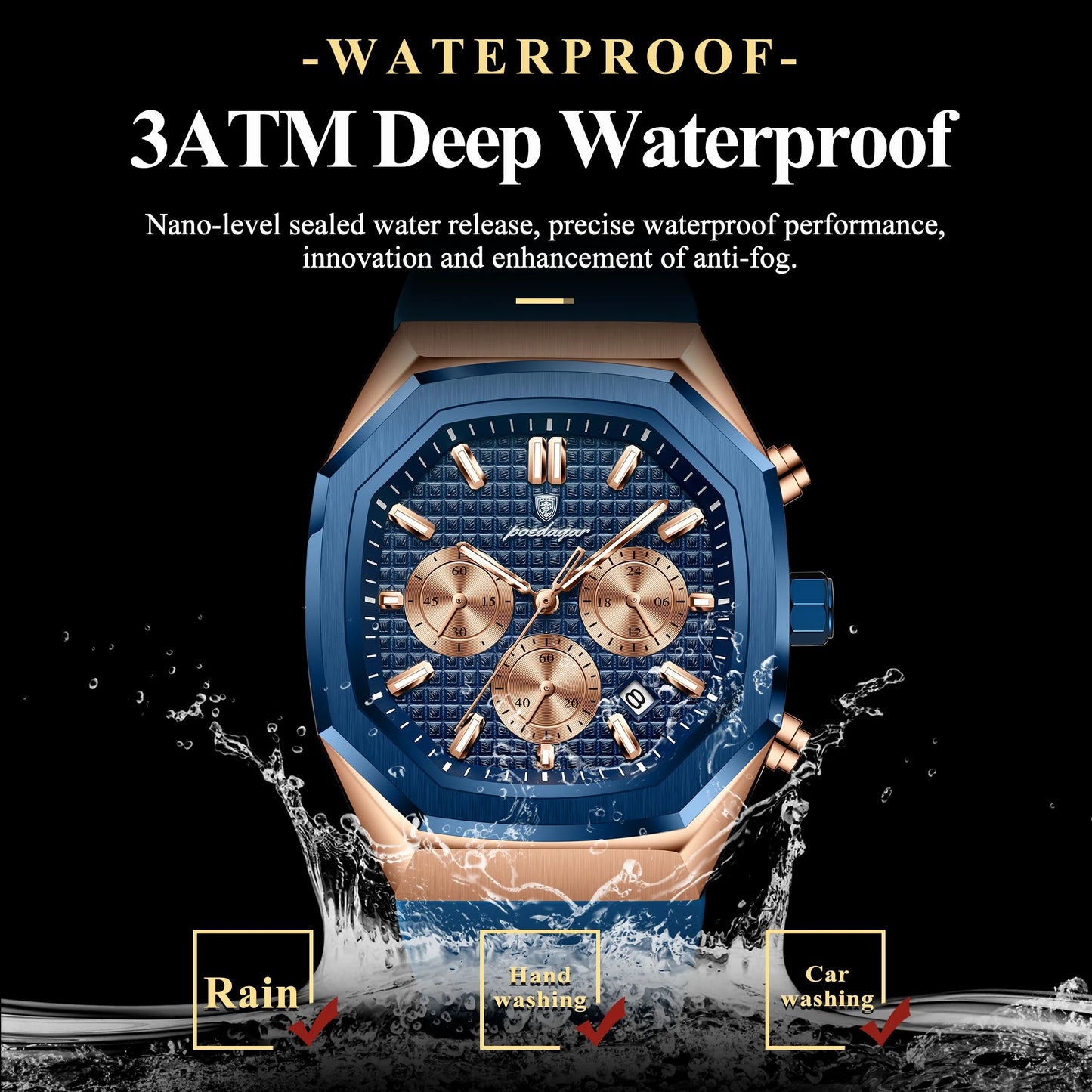Business Watch for Men Waterproof Luminous Chronograph Date Man Wristwatch Silicone Strap Quartz Men'S Watches Male+Box