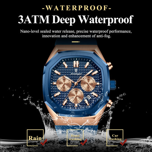 Business Watch for Men Waterproof Luminous Chronograph Date Man Wristwatch Silicone Strap Quartz Men'S Watches Male+Box