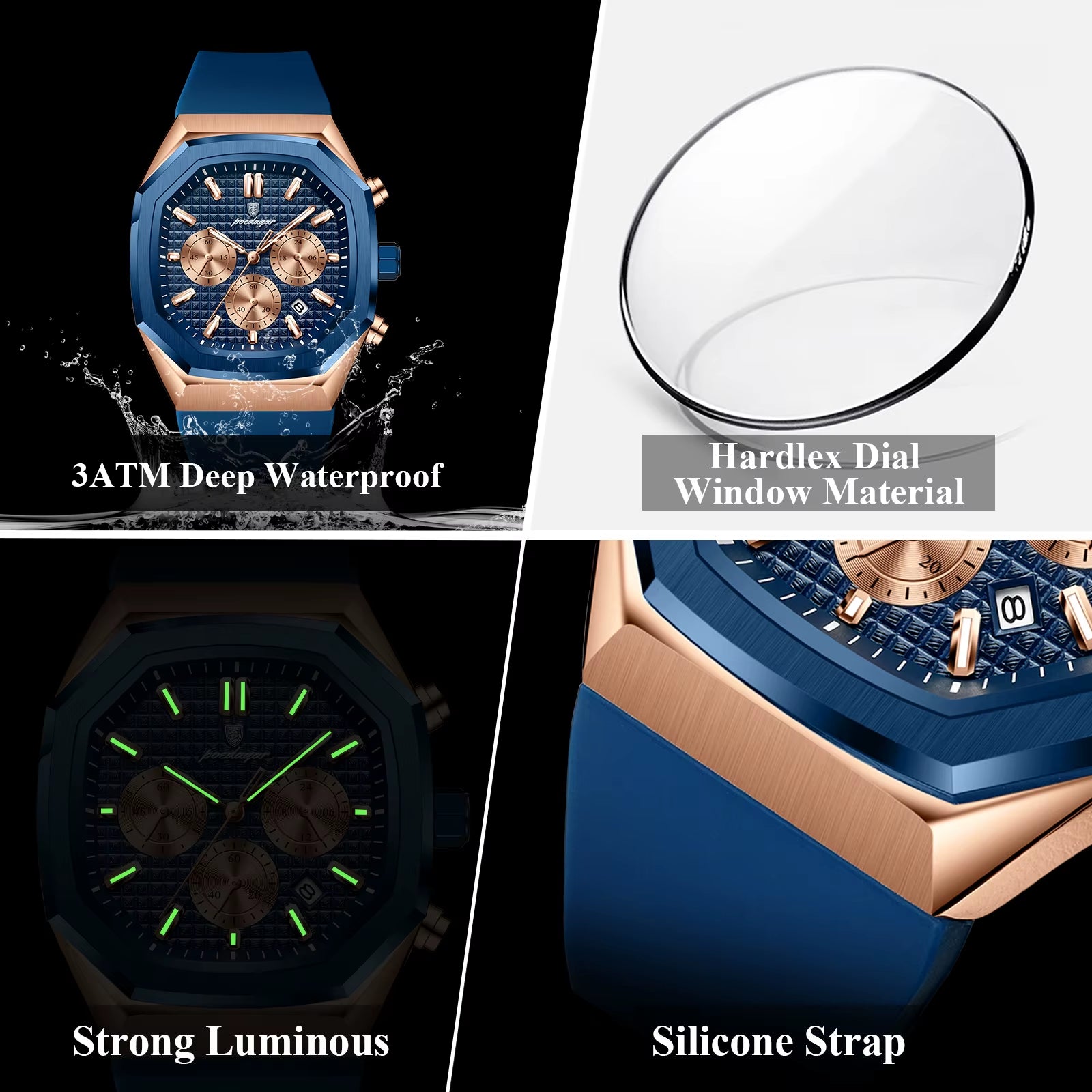 Business Watch for Men Waterproof Luminous Chronograph Date Man Wristwatch Silicone Strap Quartz Men'S Watches Male+Box