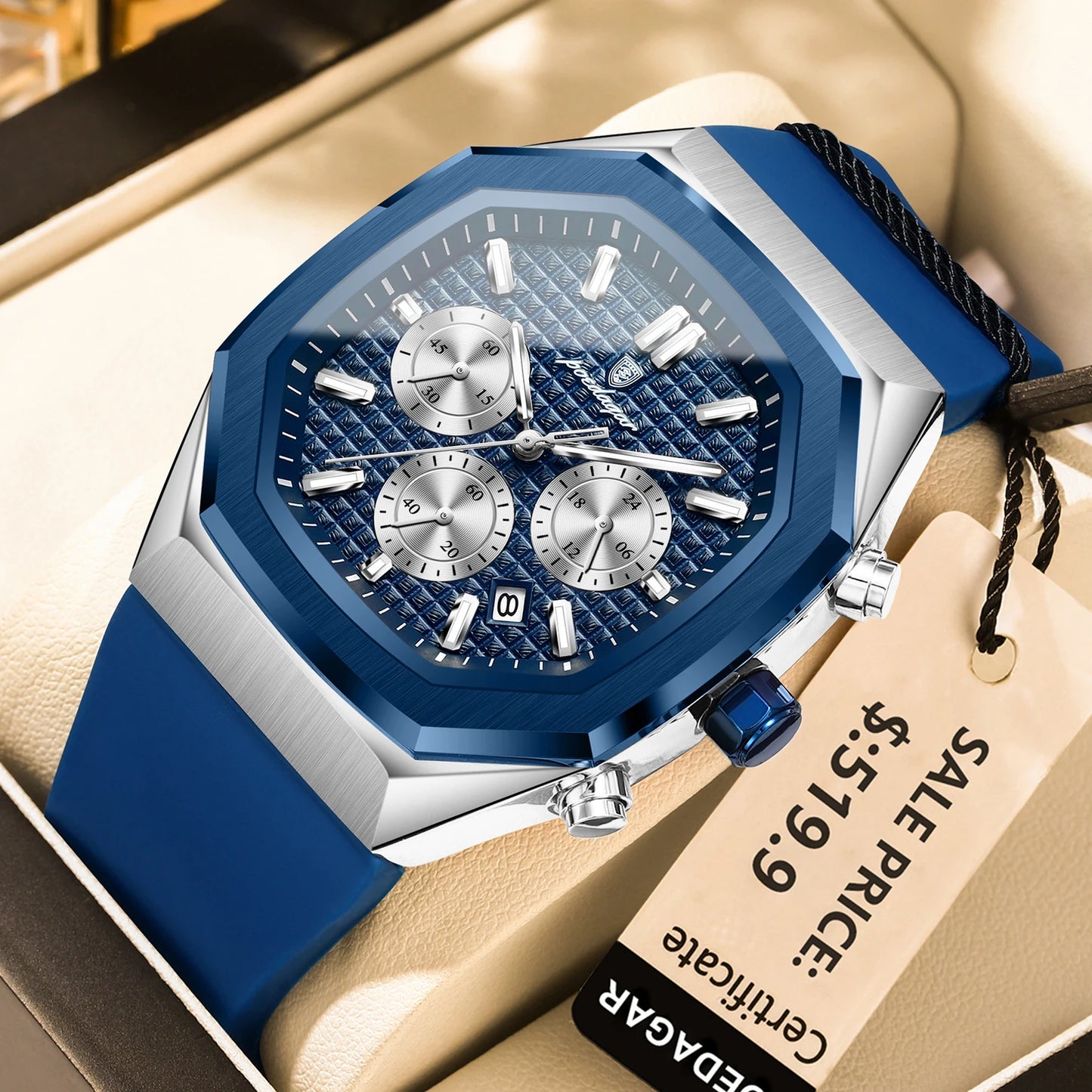 Business Watch for Men Waterproof Luminous Chronograph Date Man Wristwatch Silicone Strap Quartz Men'S Watches Male+Box