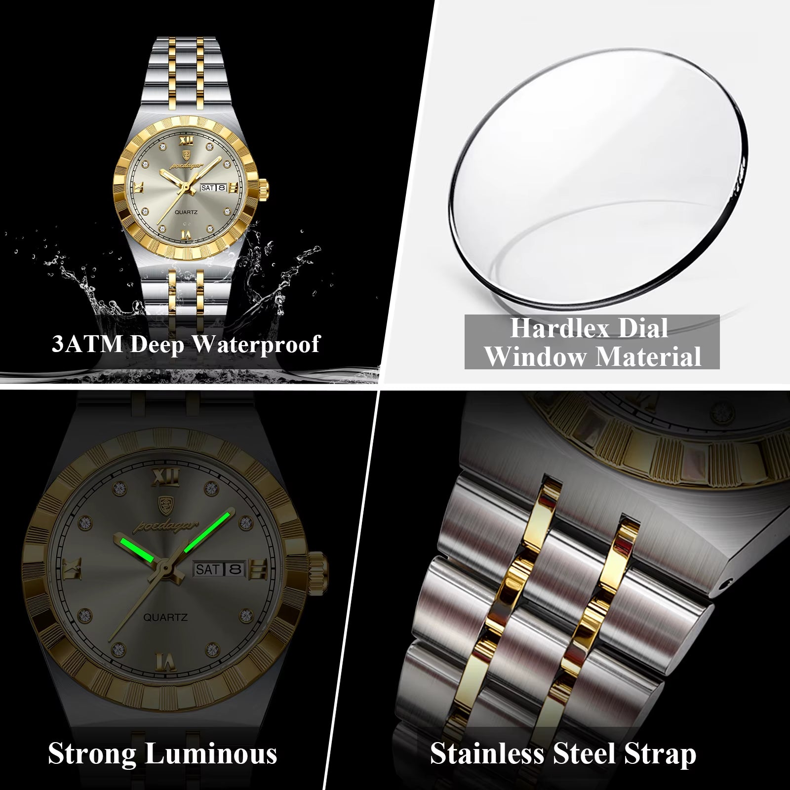 Luxury Original Ladies Watch Luminous Waterproof Week Date Woman Wristwatch Stainless Steel Women Quartz Watches Female
