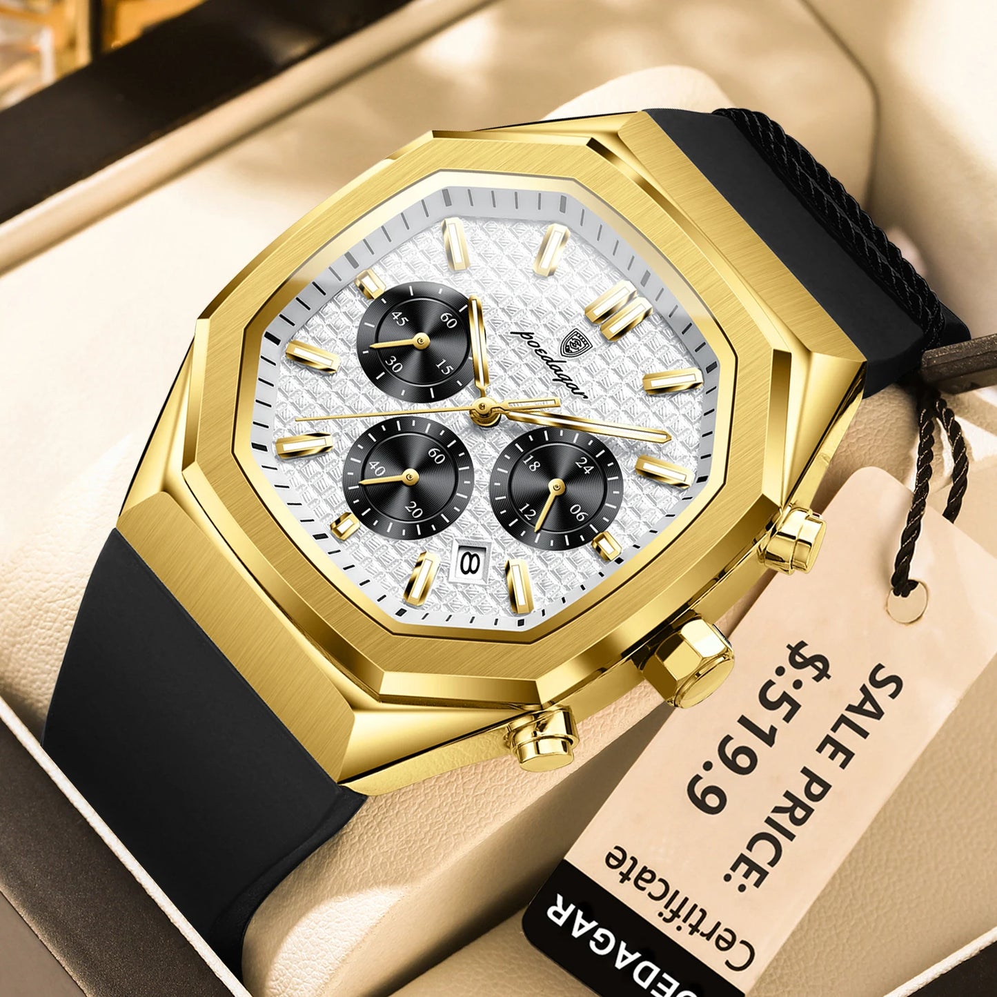 Business Watch for Men Waterproof Luminous Chronograph Date Man Wristwatch Silicone Strap Quartz Men'S Watches Male+Box