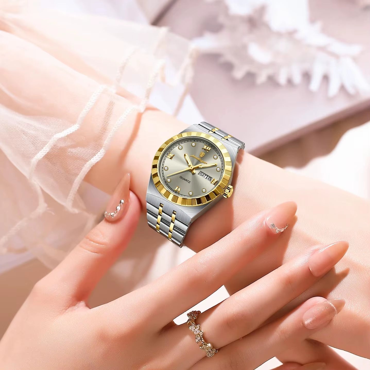 Luxury Original Ladies Watch Luminous Waterproof Week Date Woman Wristwatch Stainless Steel Women Quartz Watches Female