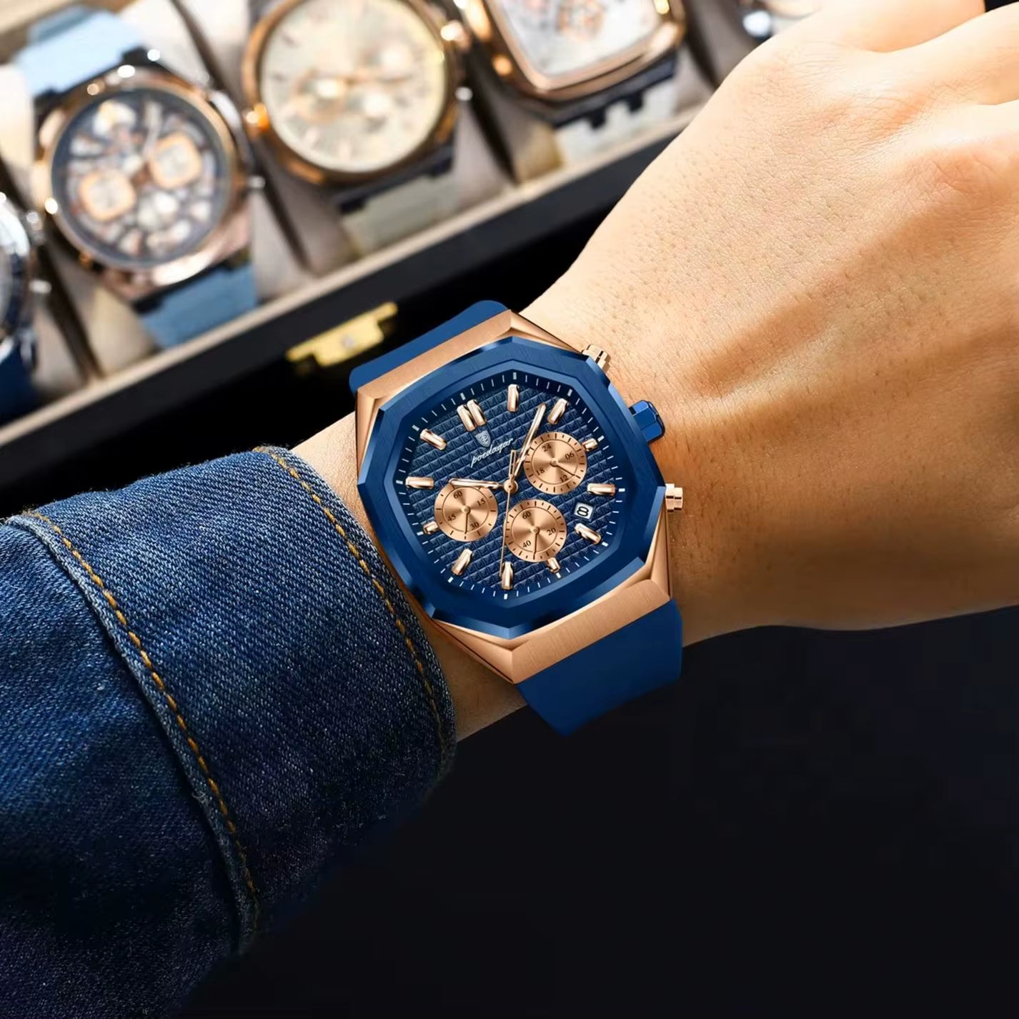 Business Watch for Men Waterproof Luminous Chronograph Date Man Wristwatch Silicone Strap Quartz Men'S Watches Male+Box